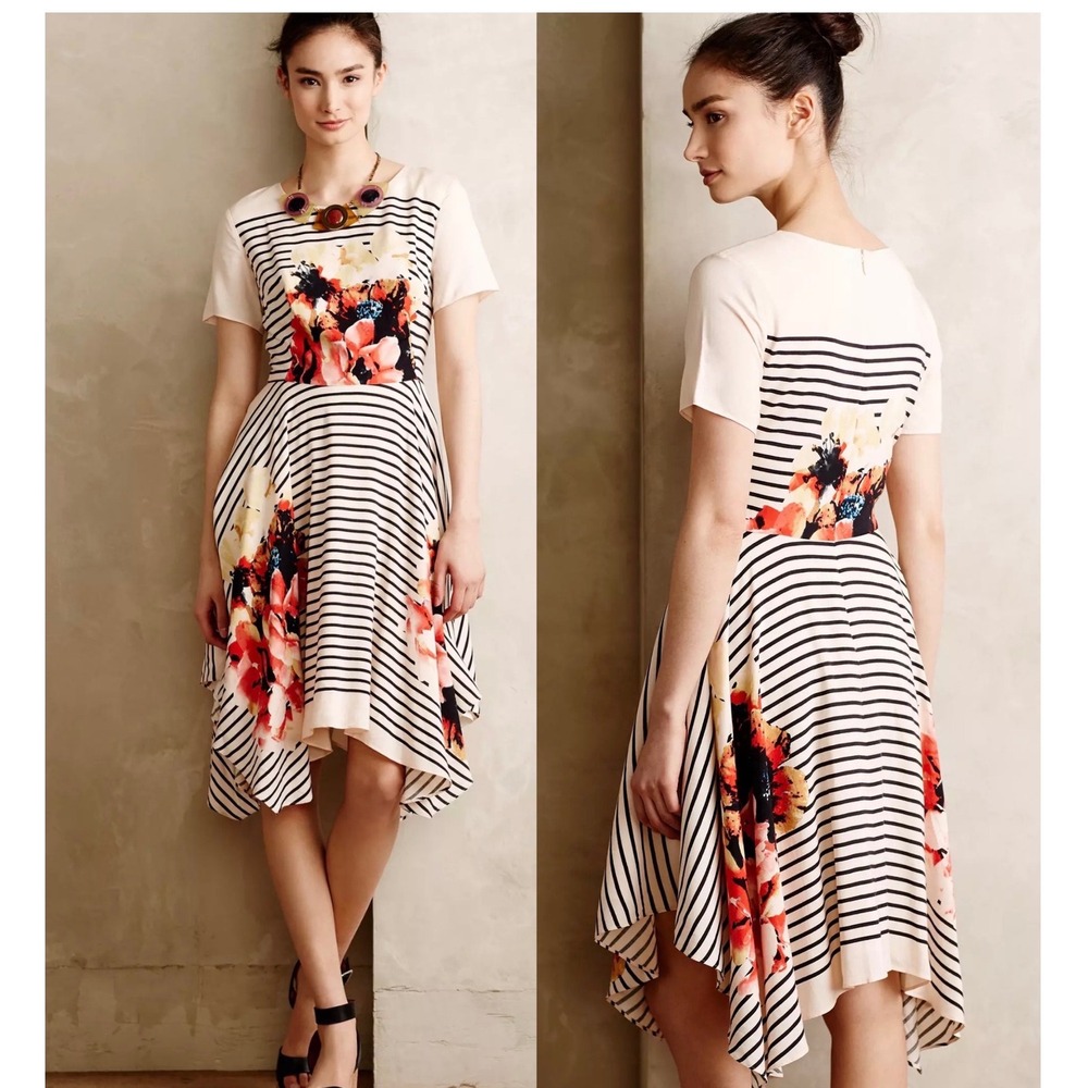 $158 ANTHRO Corey Lynn Calter Verna Stripe Floral Graphic Handkerchief Dress US6